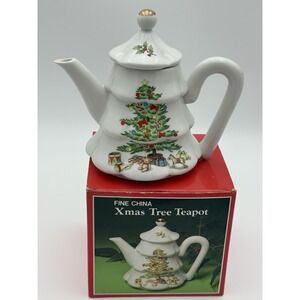 Vintage Christmas Tree Teapot Fine China Holiday Hostess Made In Japan 1980's